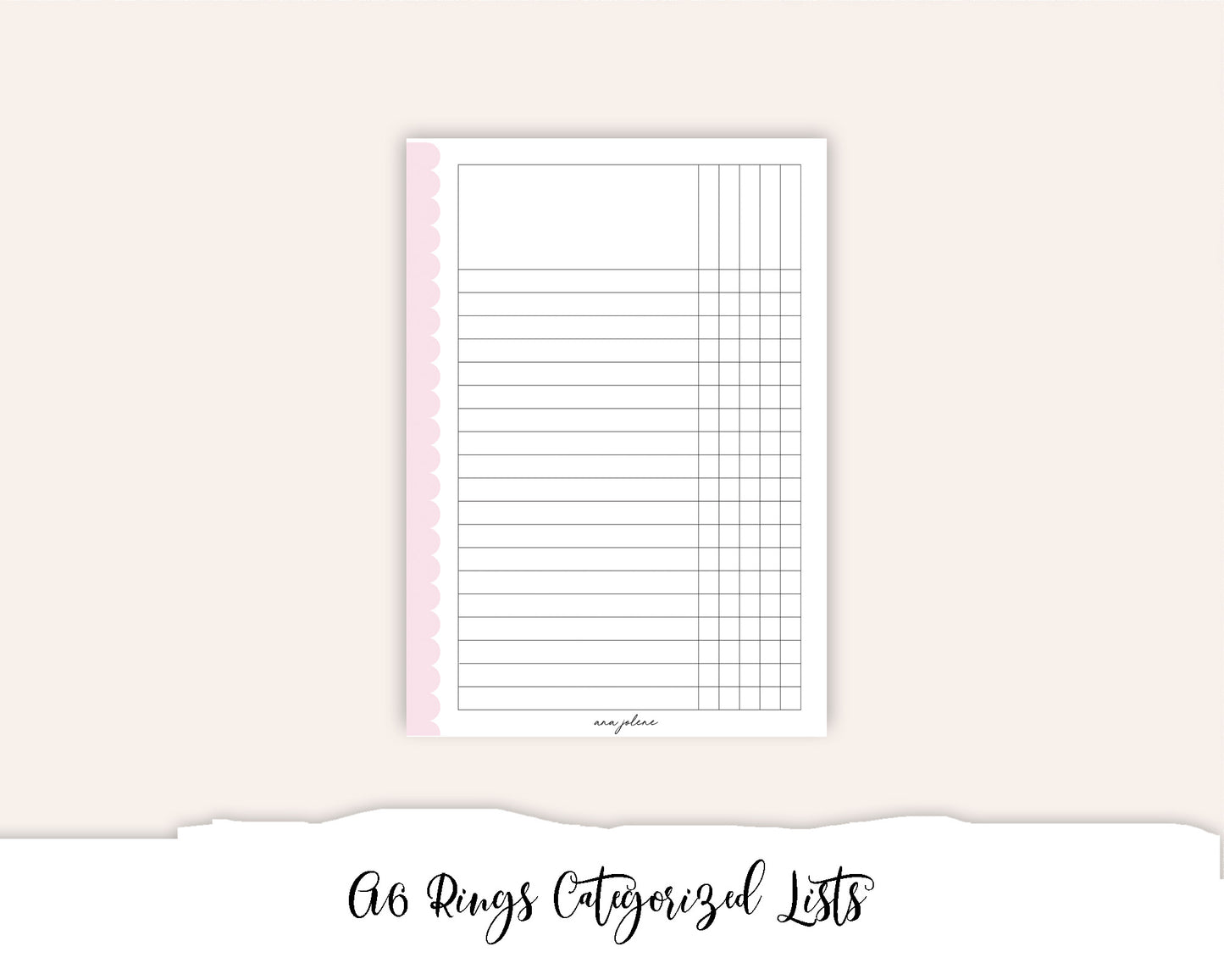 A6 Rings Categorized Lists Tracker Checklist Printable