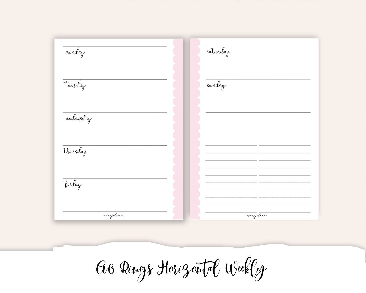 A6 Rings Horizontal Weekly with To Do Lists Printable