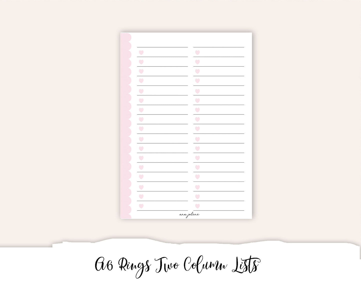 A6 Rings Two Column Lists Printable
