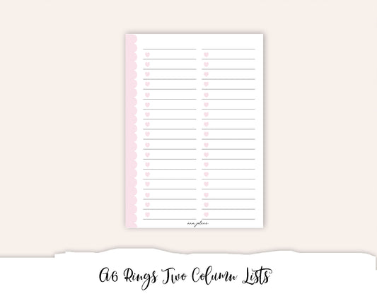 A6 Rings Two Column Lists Printable