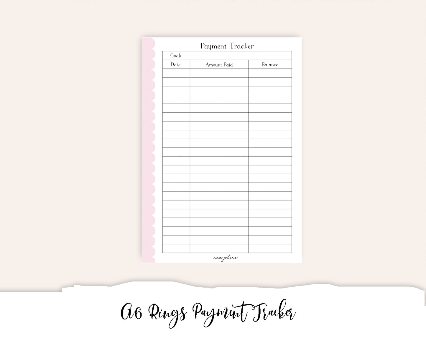 A6 Rings Payment Tracker Printable