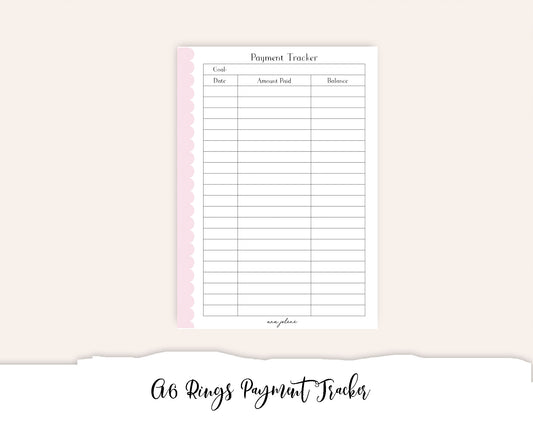 A6 Rings Payment Tracker Printable