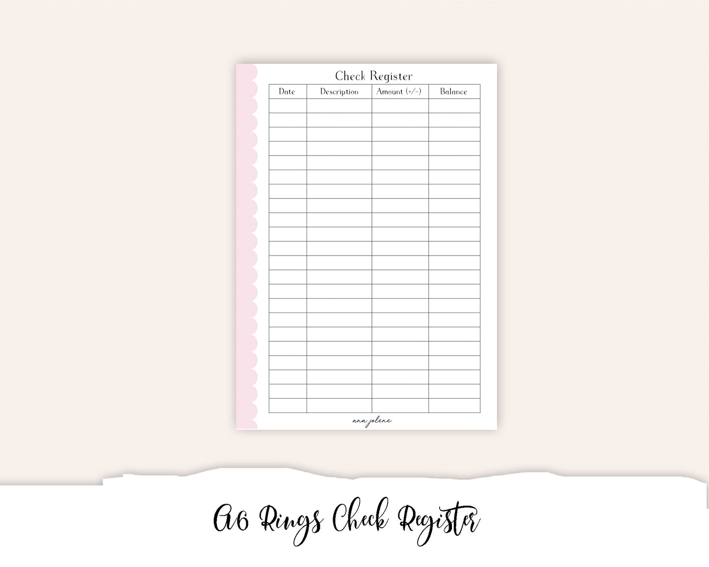 A6 Rings Check Register Printable