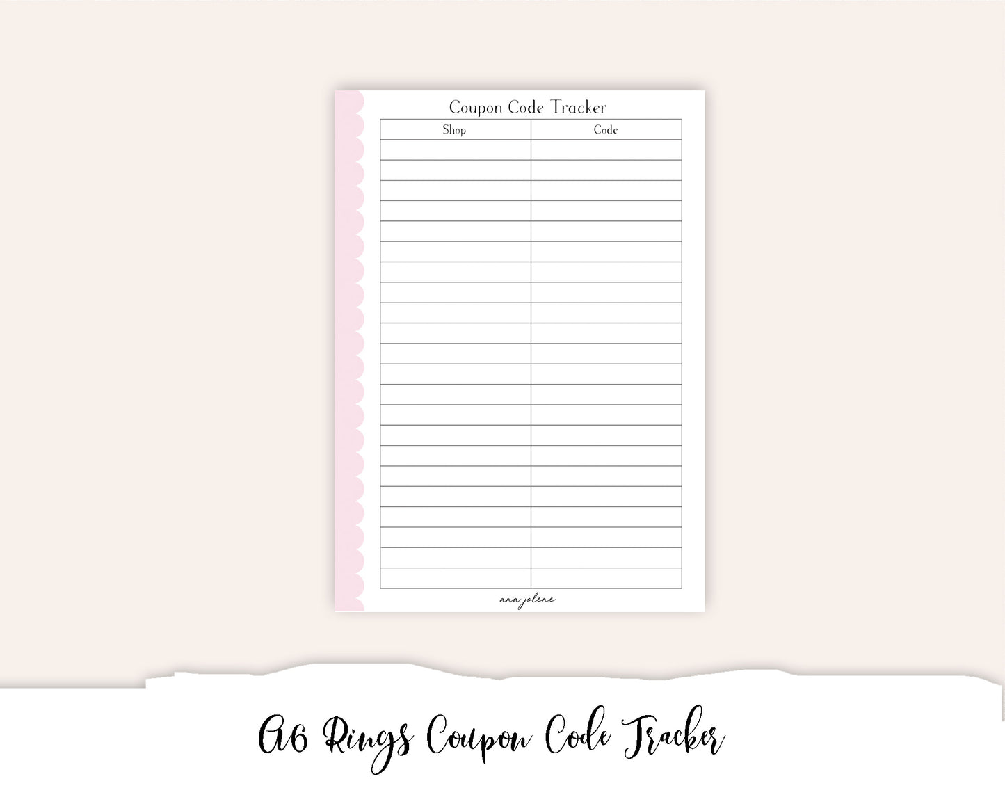 A6 Rings Coupon Code Tracker Printable