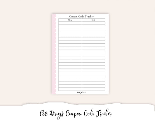 A6 Rings Coupon Code Tracker Printable