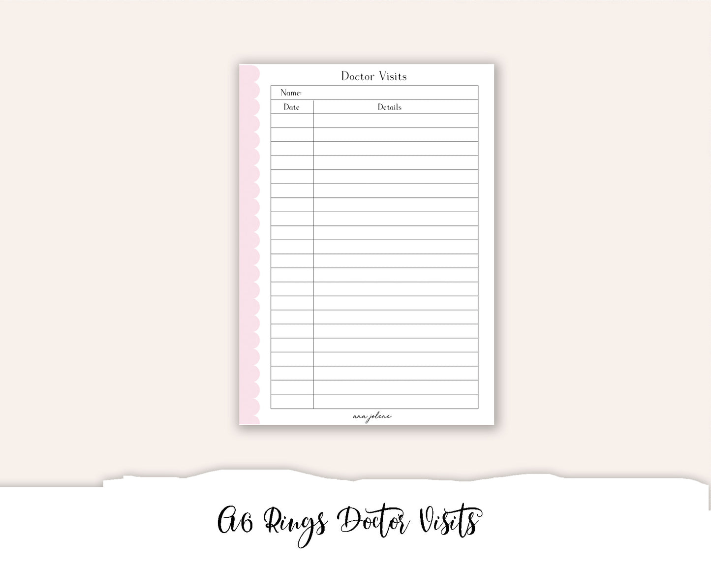 A6 Rings Doctor Visits Printable