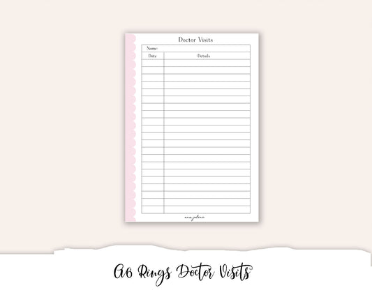 A6 Rings Doctor Visits Printable