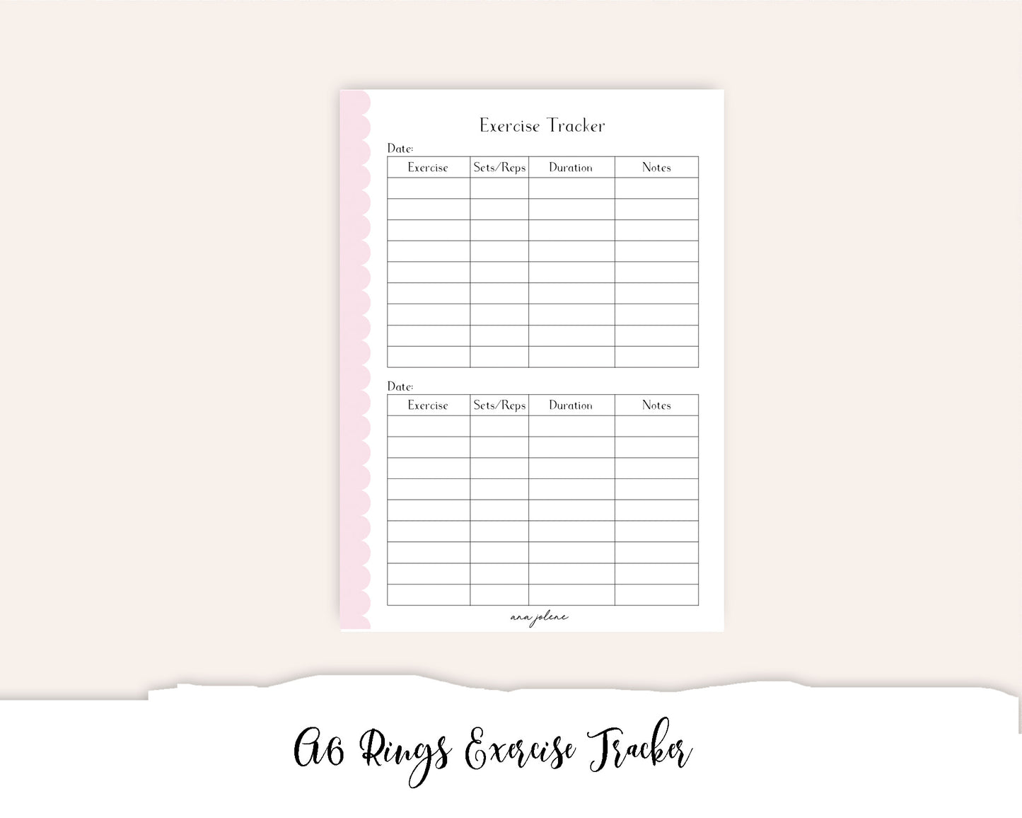 A6 Rings Exercise Tracker Printable