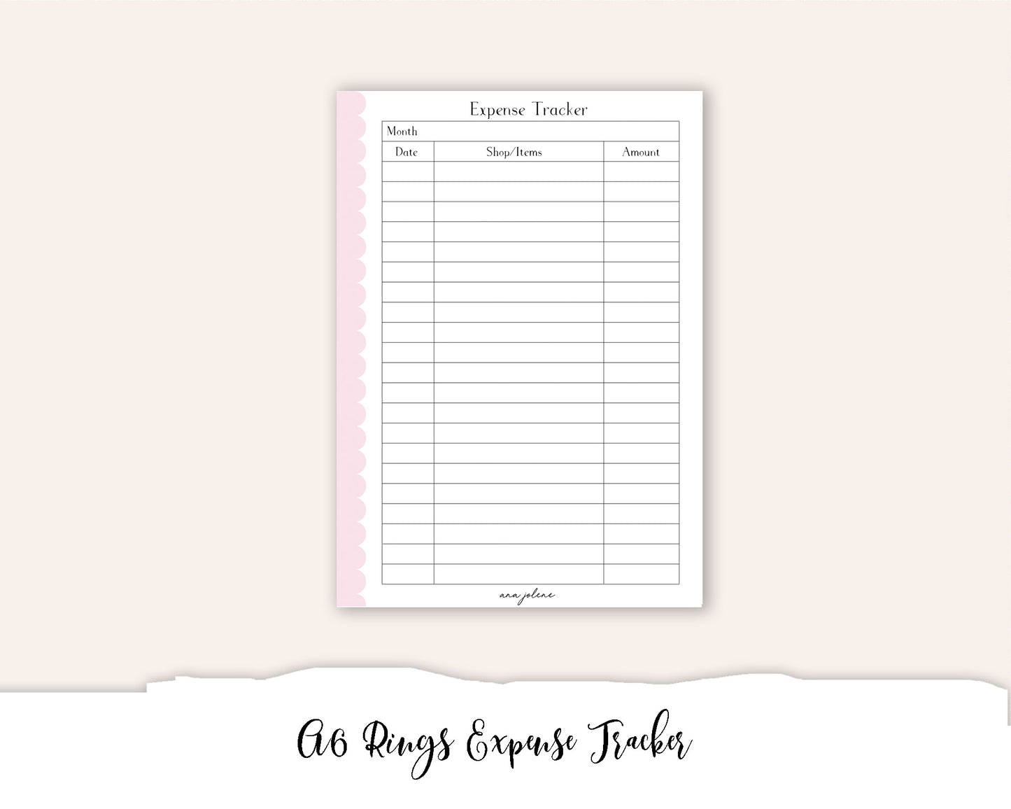A6 Rings Expense Tracker Printable
