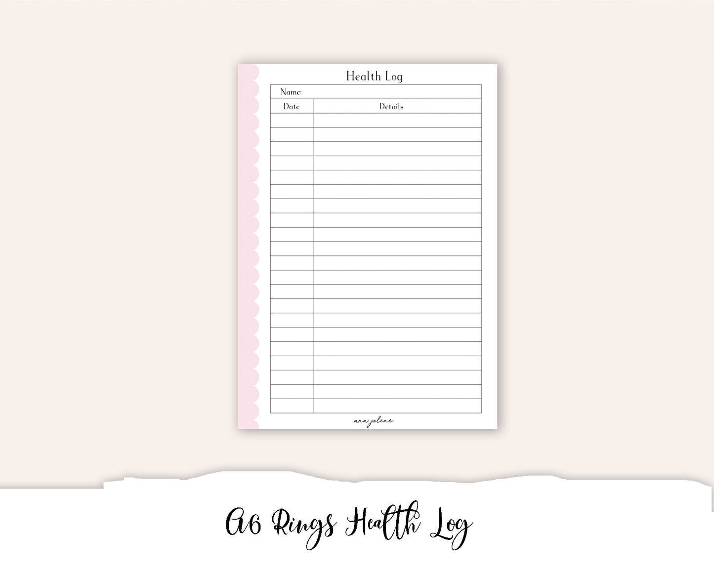 A6 Rings Health Log Printable