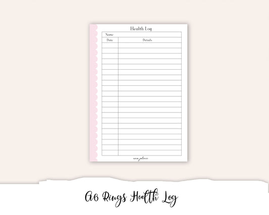 A6 Rings Health Log Printable