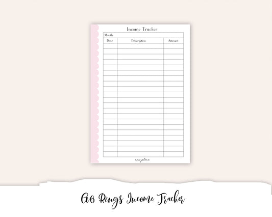 A6 Rings Income Tracker Printable