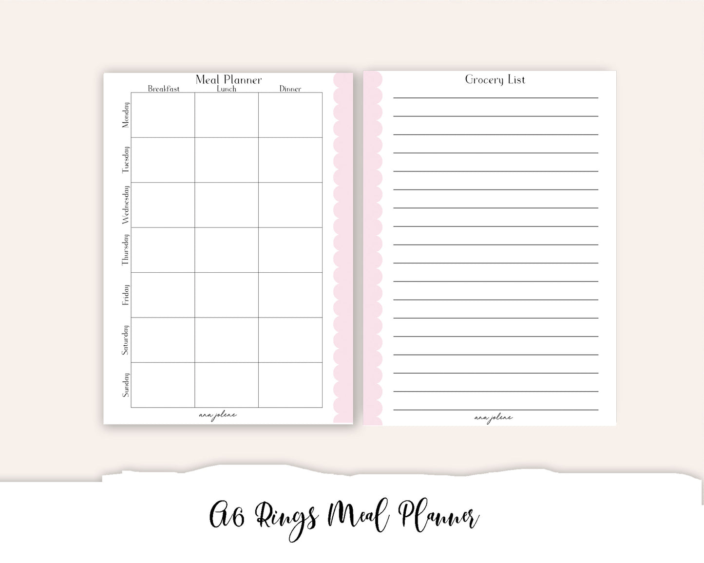 A6 Rings Meal Planner Printable