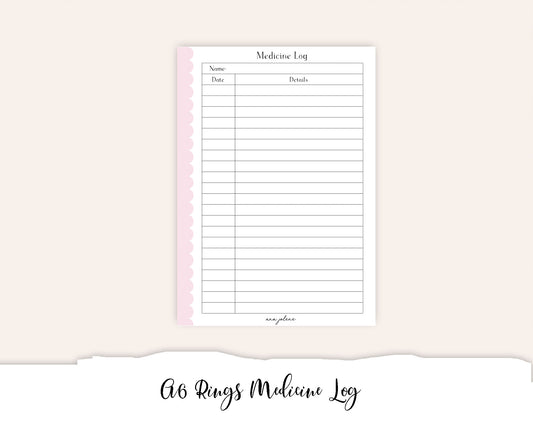 A6 Rings Medicine Log Printable