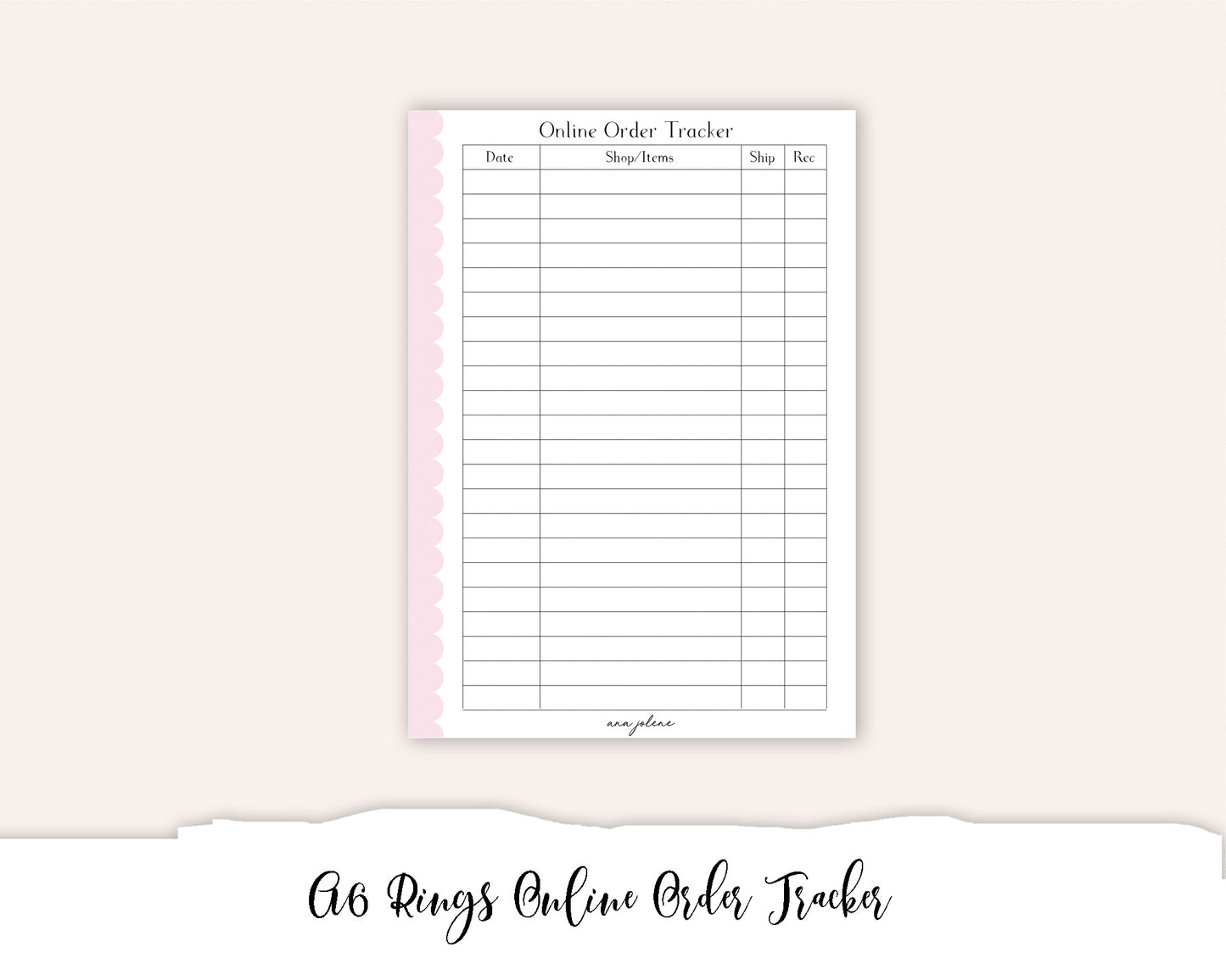 A6 Rings Online Order Tracker Printable