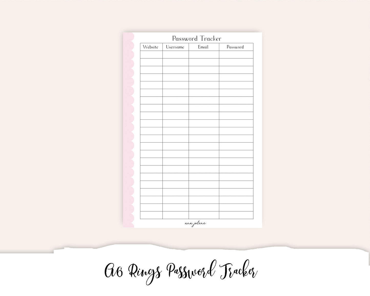 A6 Rings Password Tracker Printable