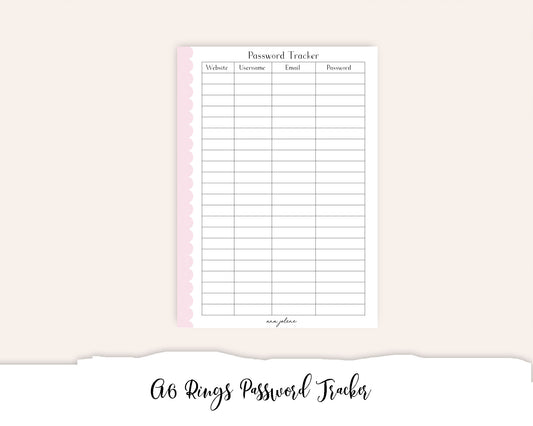 A6 Rings Password Tracker Printable