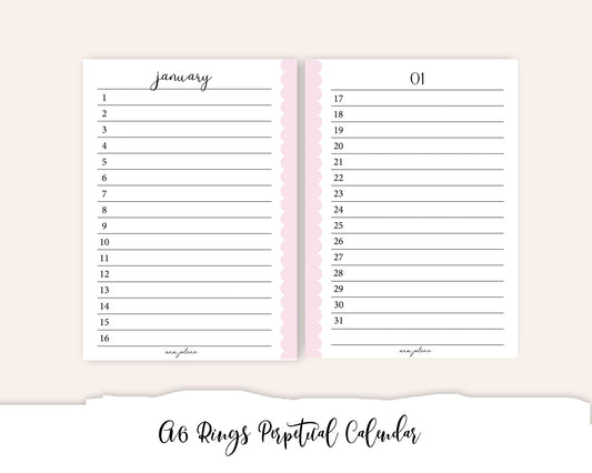 A6 Rings Perpetual Calendar Printable