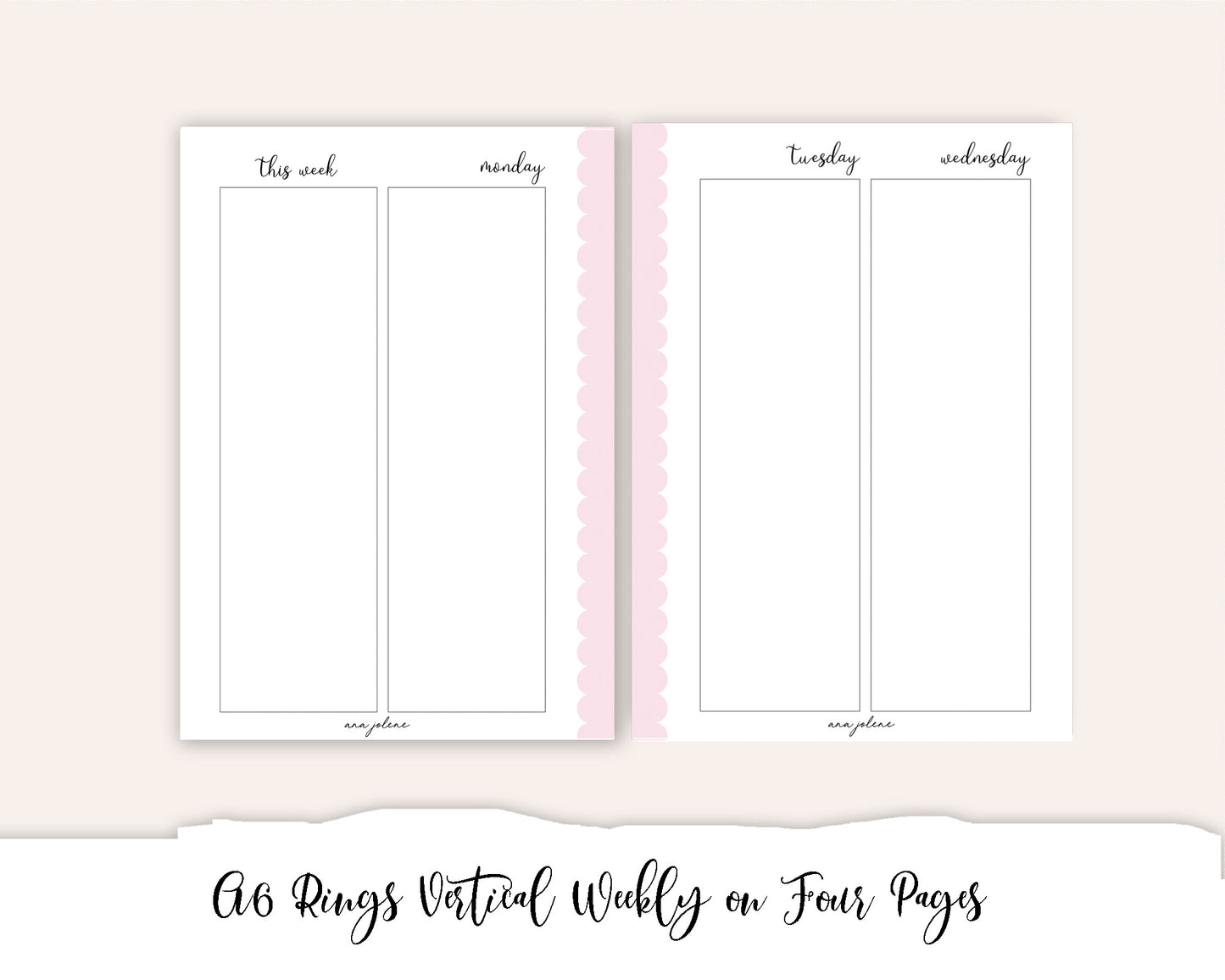 A6 Rings Vertical Weekly on 4 Pages Printable