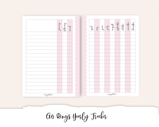 A6 Rings Yearly Tracker Printable