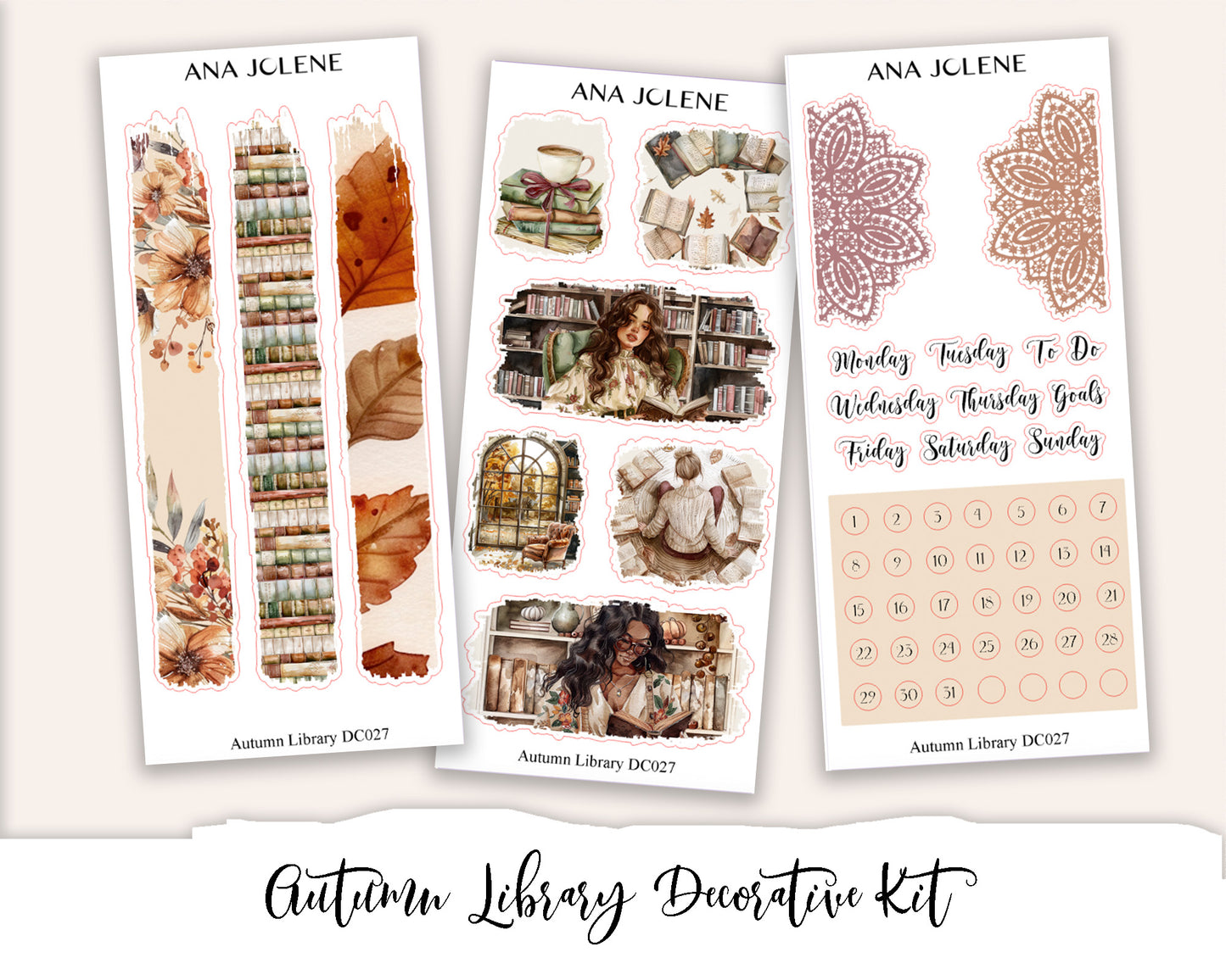 AUTUMN LIBRARY Decorative Planner Sticker Kit