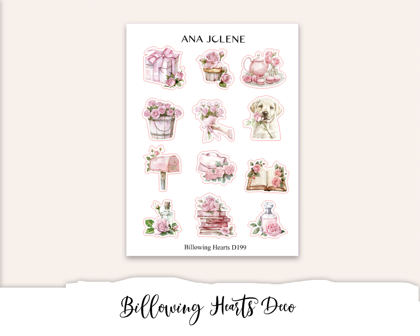 BILLOWING HEARTS Decorative Planner Sticker Kit
