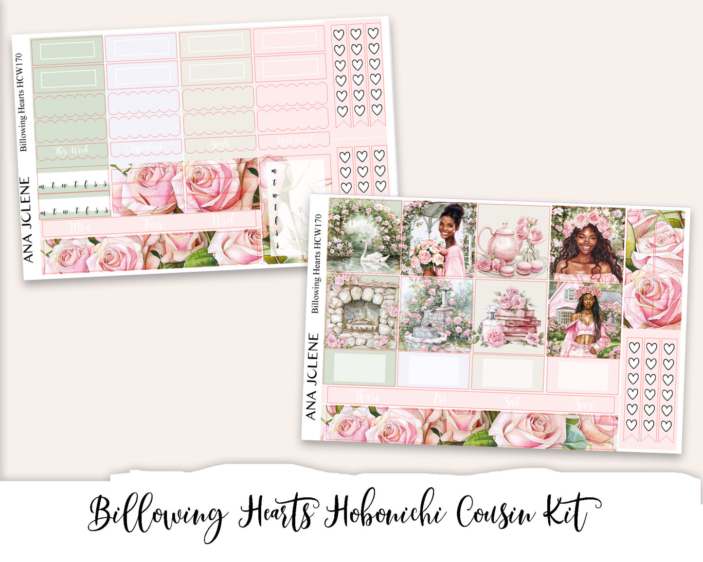 BILLOWING HEARTS Hobonichi Cousin Weekly Planner Sticker Kit