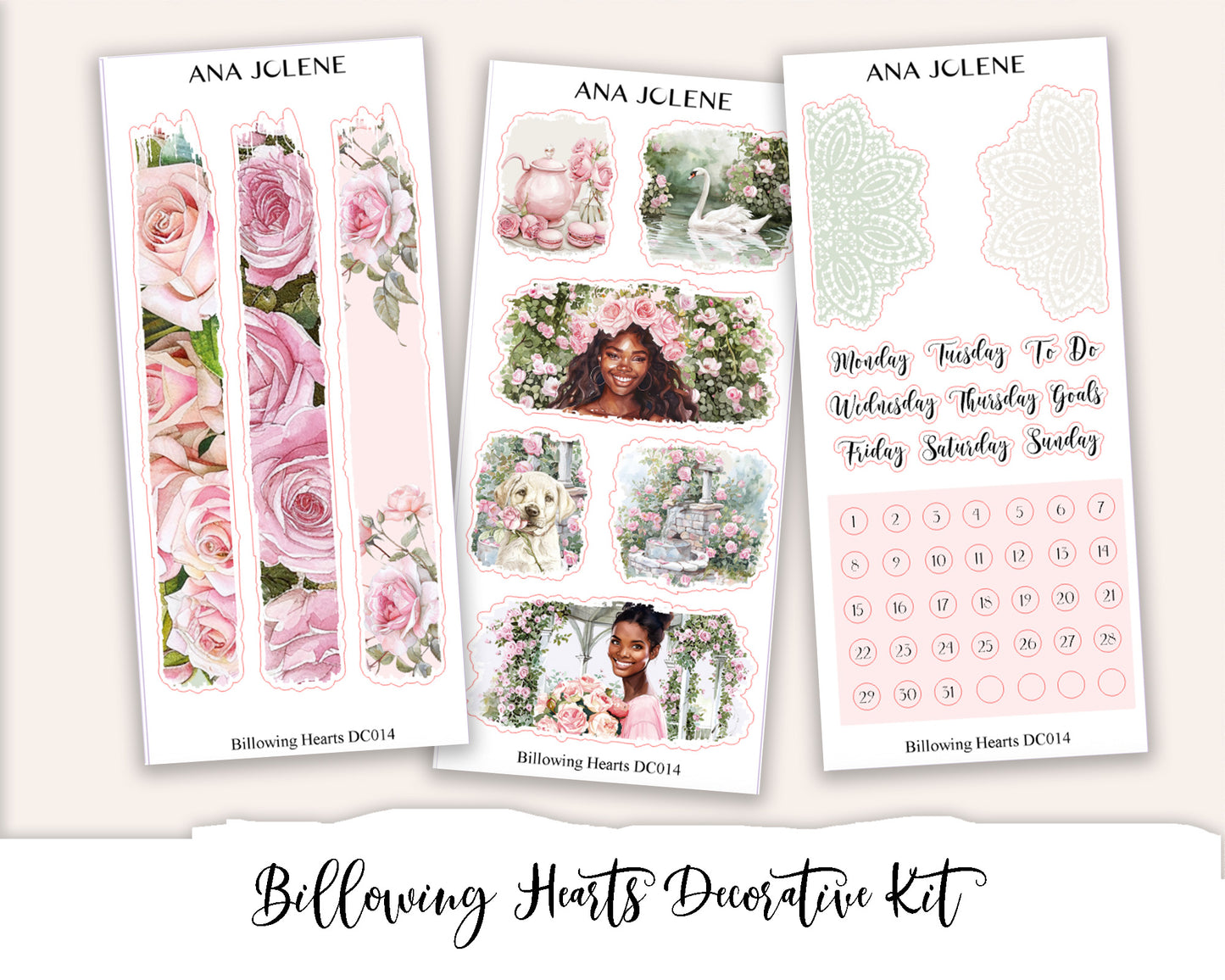 BILLOWING HEARTS Decorative Planner Sticker Kit