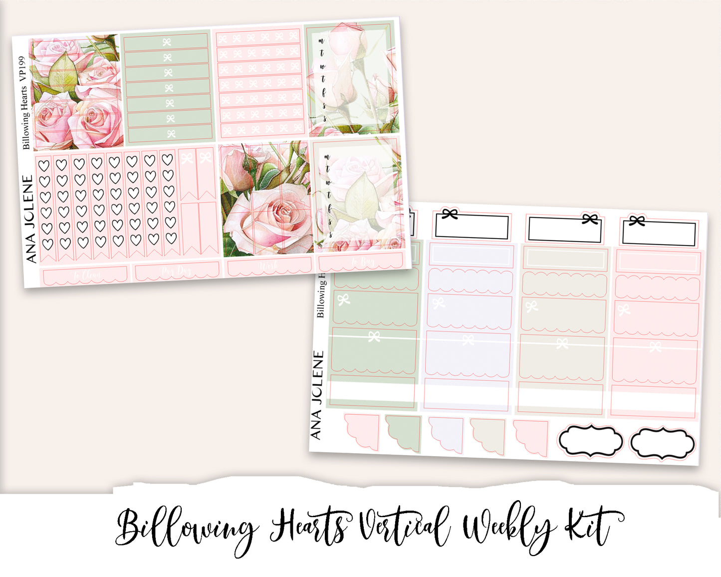 BILLOWING HEARTS Planner Sticker Kit (Vertical Weekly)