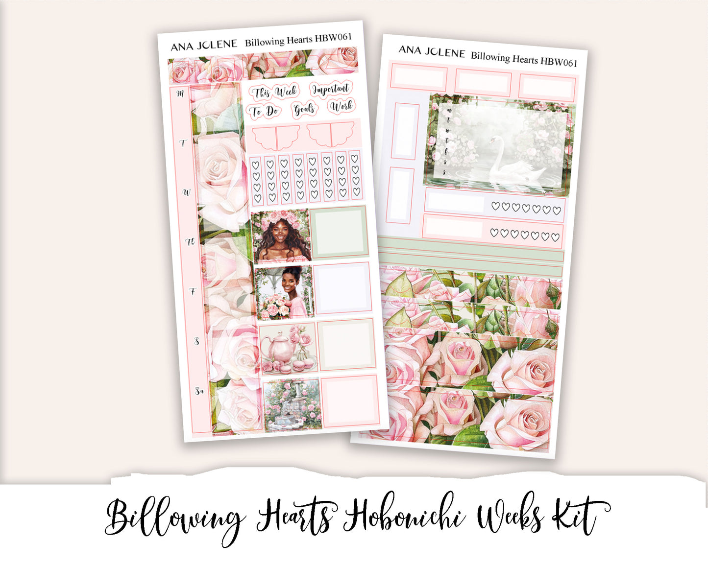 BILLOWING HEARTS Hobonichi Weeks Planner Sticker Kit