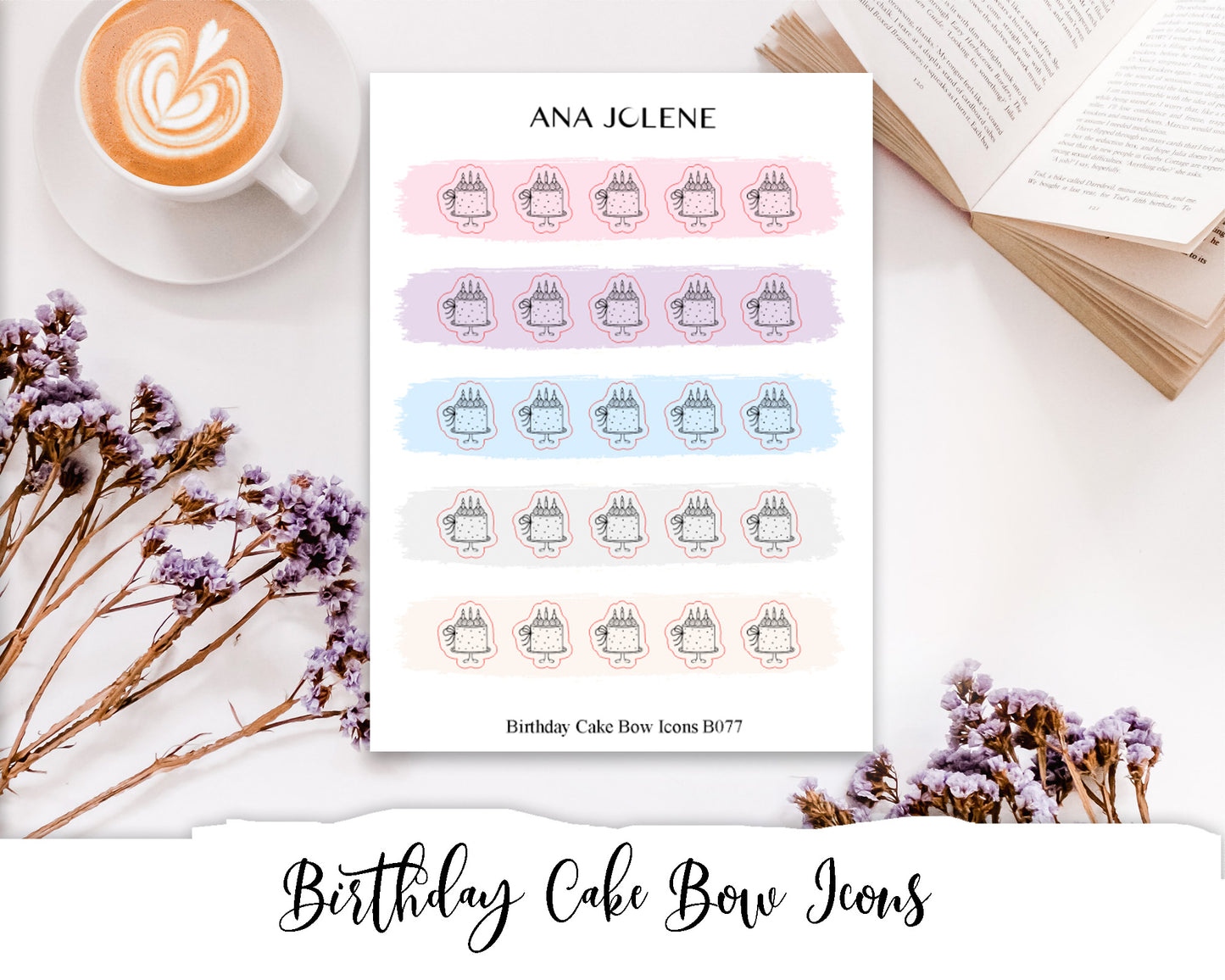 Birthday Cake Bow Icon Stickers