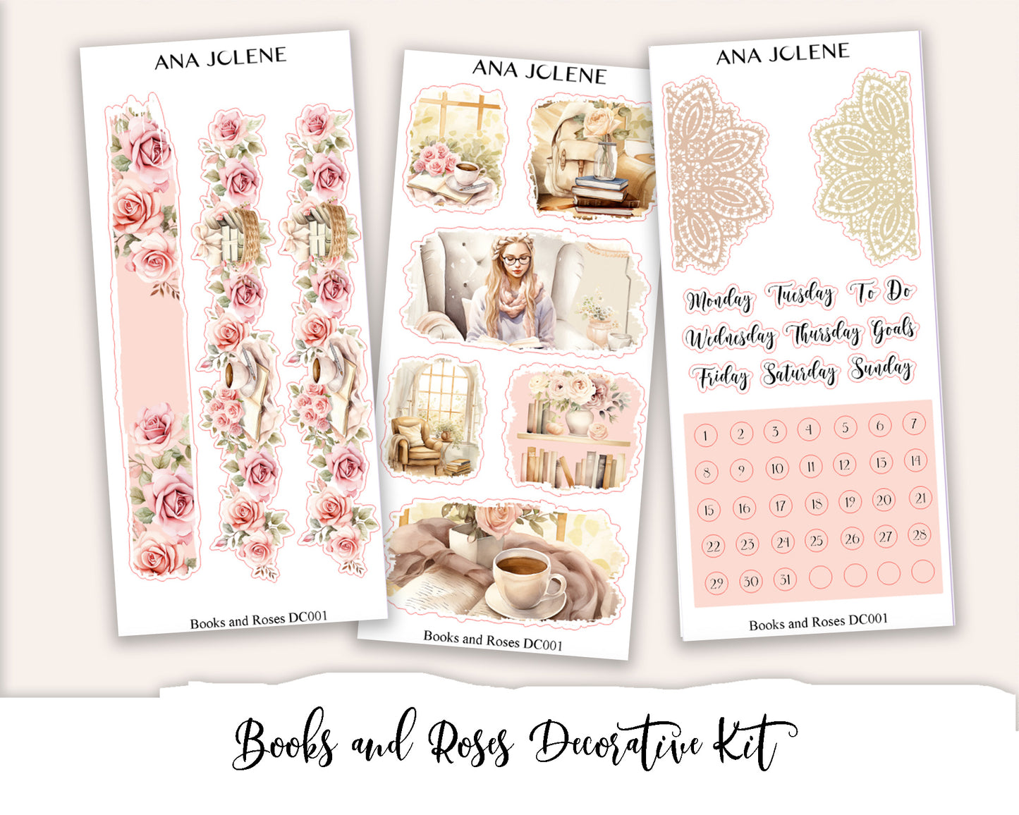 BOOKS AND ROSES Decorative Planner Sticker Kit