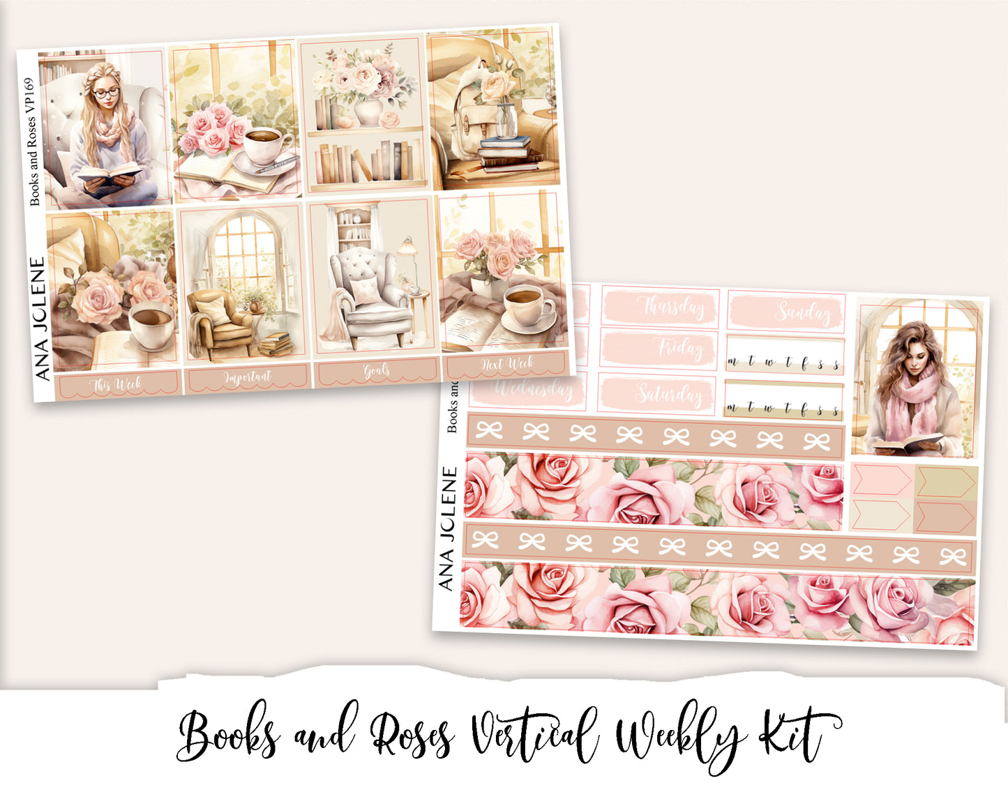 BOOKS AND ROSES Planner Sticker Kit (Vertical Weekly)