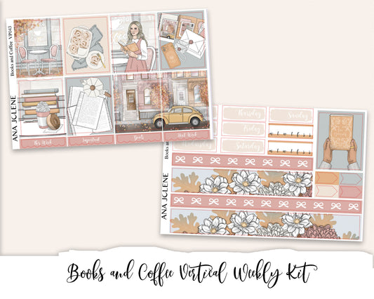 BOOKS AND COFFEE Planner Sticker Kit (Vertical Weekly)