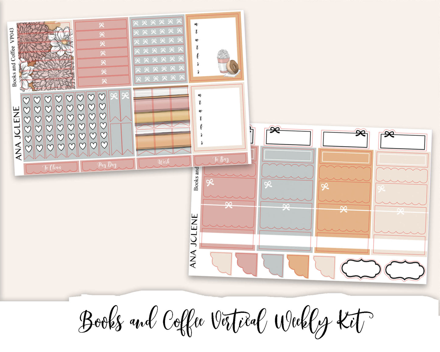 BOOKS AND COFFEE Planner Sticker Kit (Vertical Weekly)