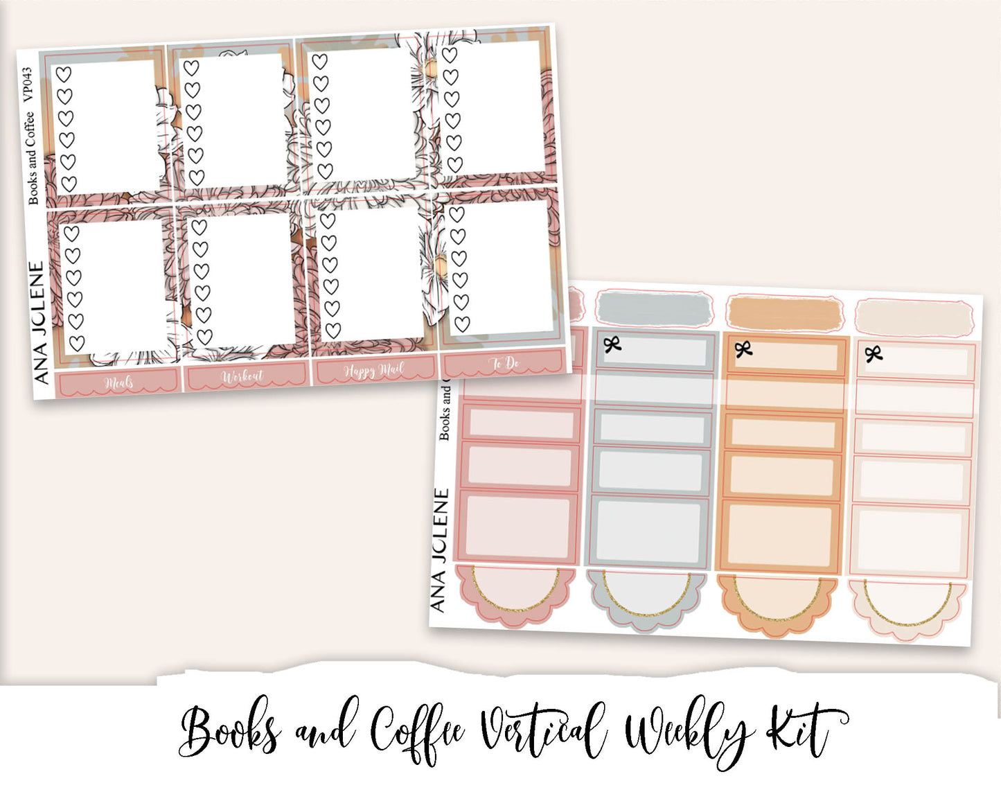 BOOKS AND COFFEE Planner Sticker Kit (Vertical Weekly)