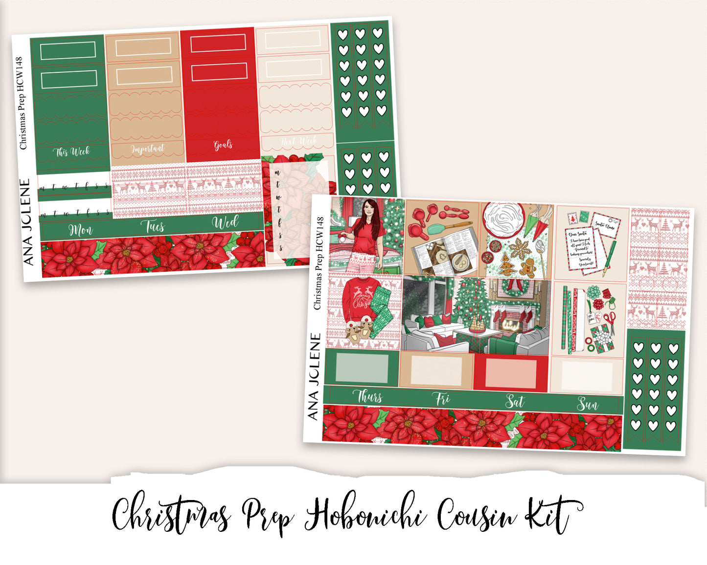 CHRISTMAS PREP Hobonichi Cousin Weekly Planner Sticker Kit