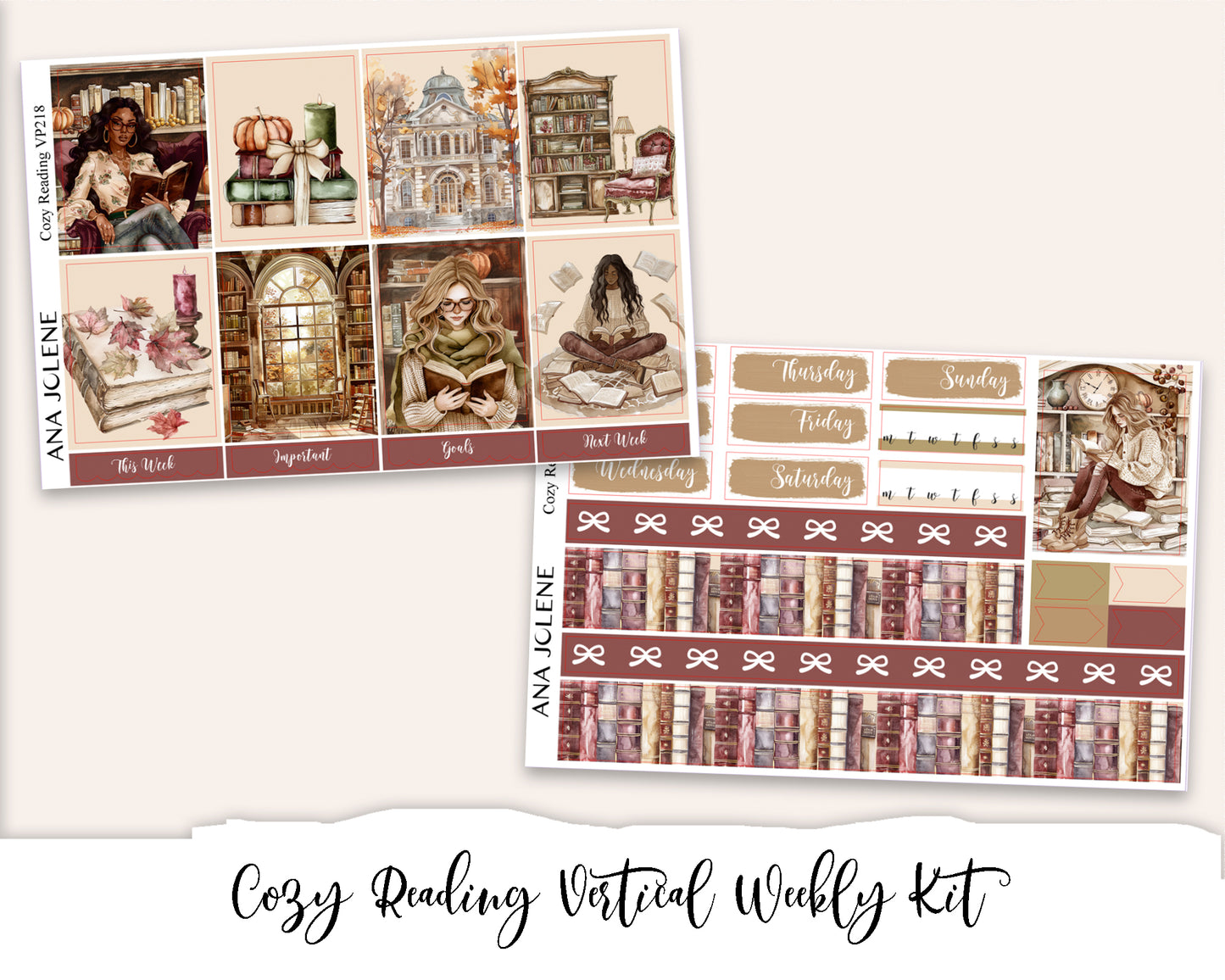 COZY READING Planner Sticker Kit (Vertical Weekly)