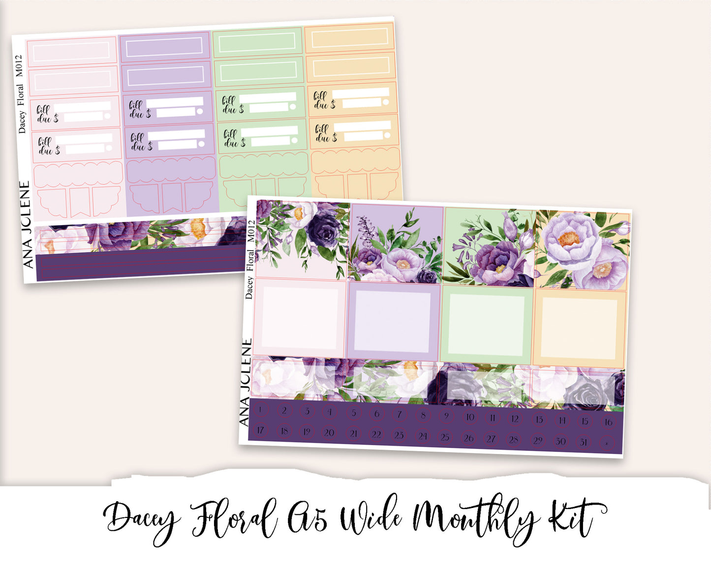 DACEY FLORAL Monthly Planner Sticker Kit (A5 Wide)