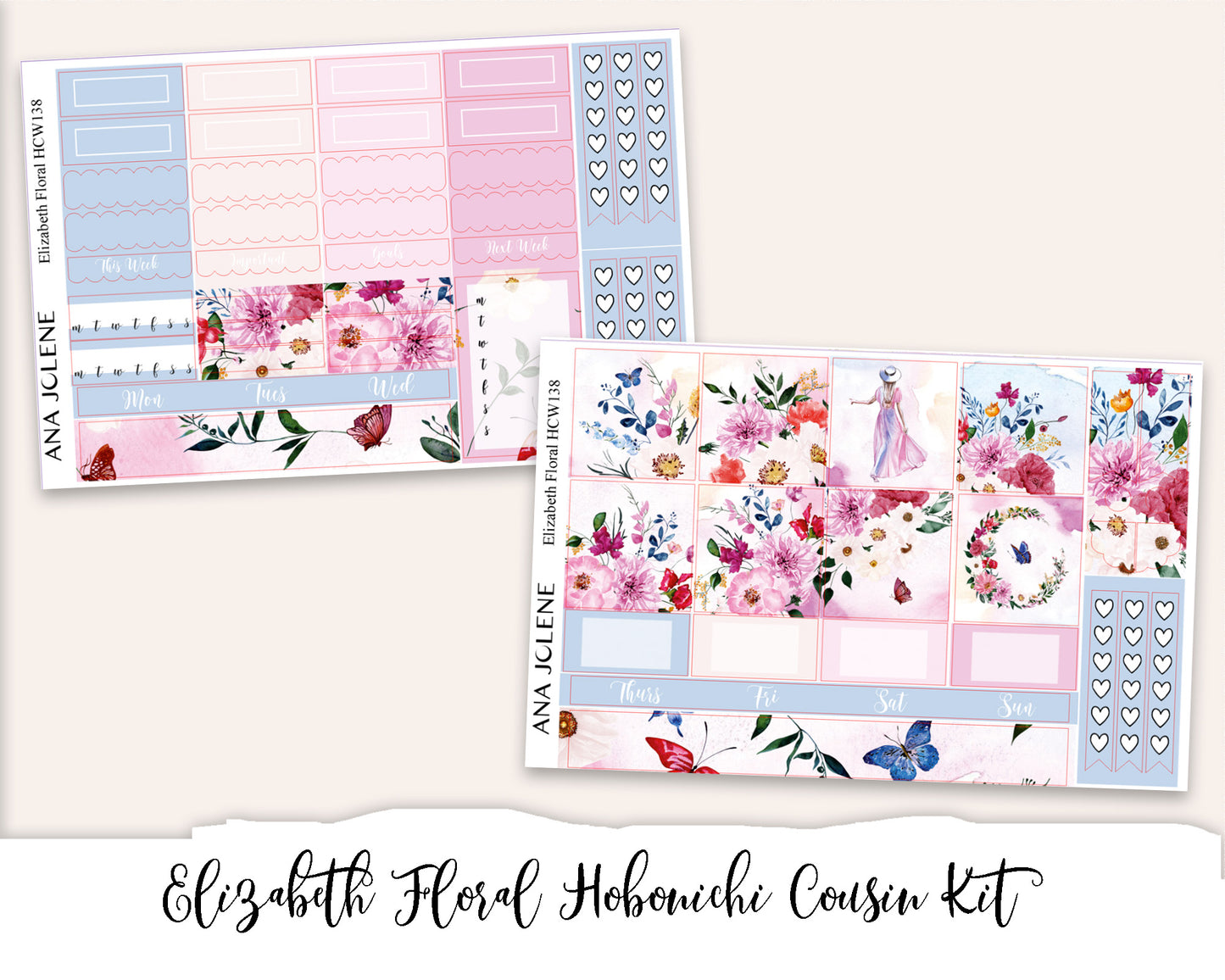 ELIZABETH FLORAL Hobonichi Cousin Weekly Planner Sticker Kit
