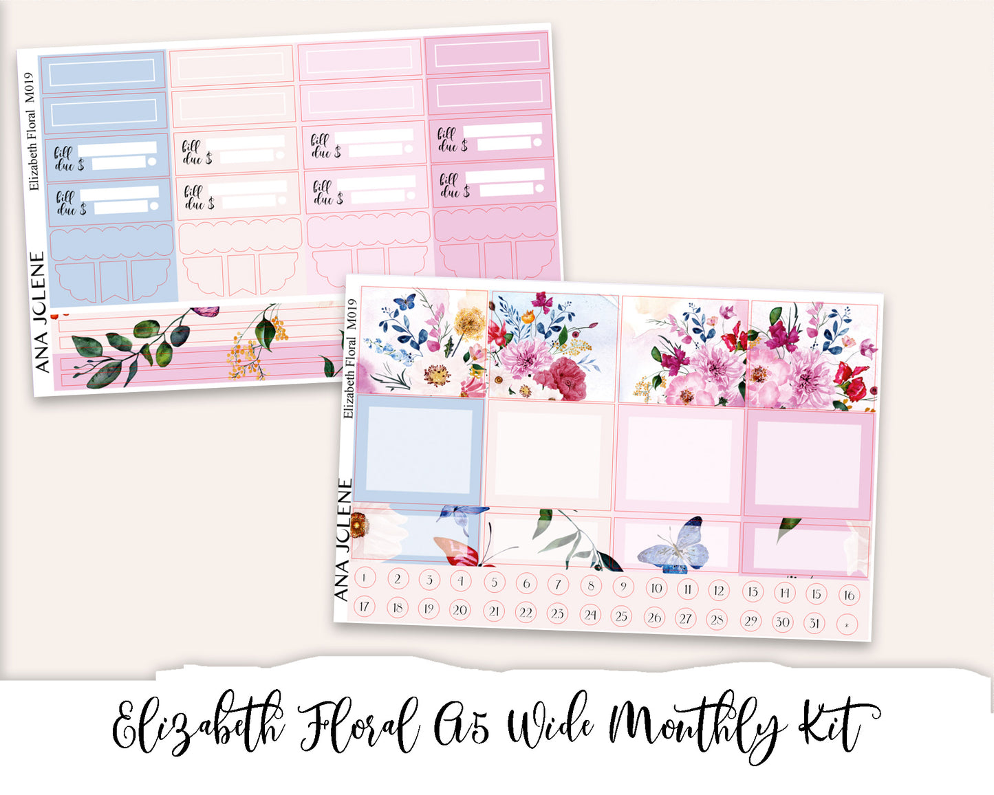 ELIZABETH FLORAL Monthly Planner Sticker Kit (A5Wide)