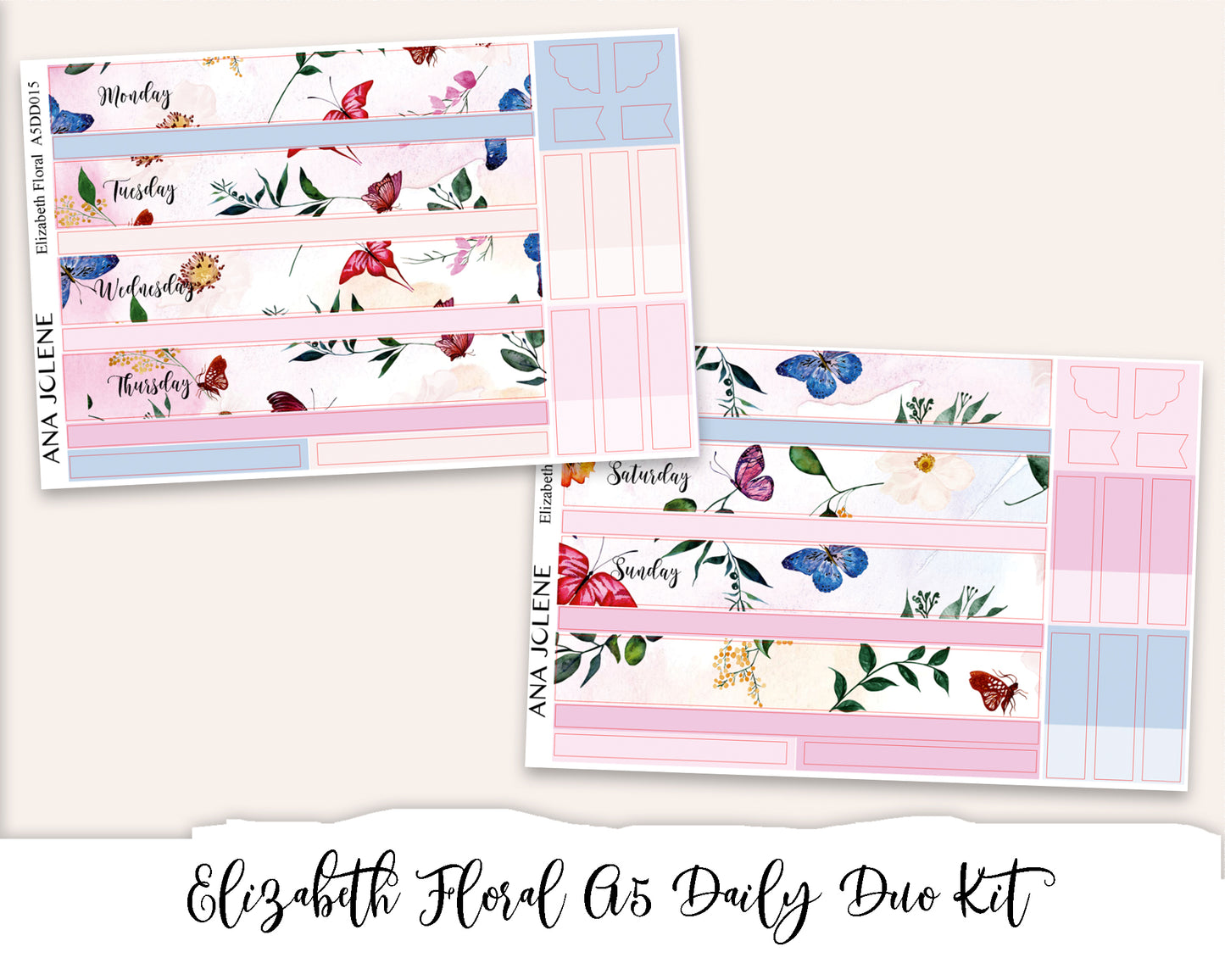 ELIZABETH FLORAL EC A5 Daily Duo Planner Sticker Kit (Erin Condren)