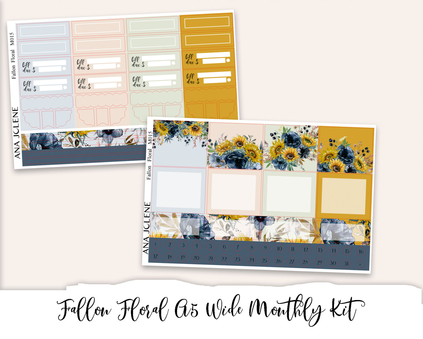 FALLON FLORAL Monthly Planner Sticker Kit (A5Wide)