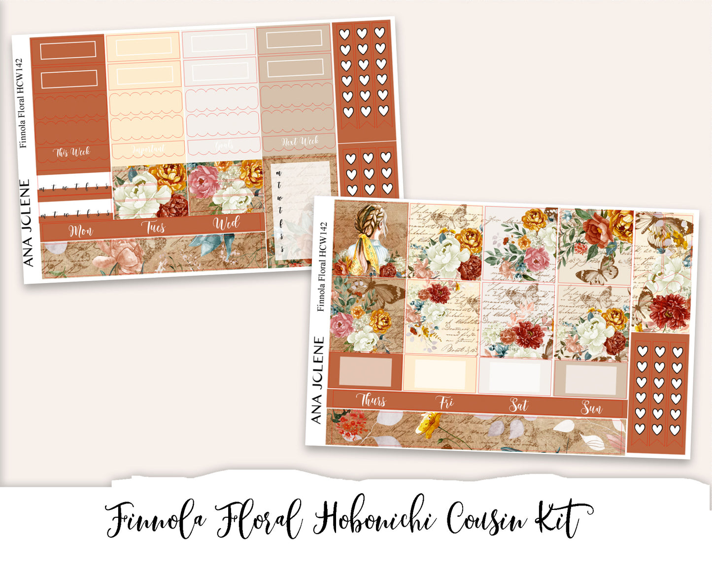 FINNOLA FLORAL Hobonichi Cousin Weekly Planner Sticker Kit