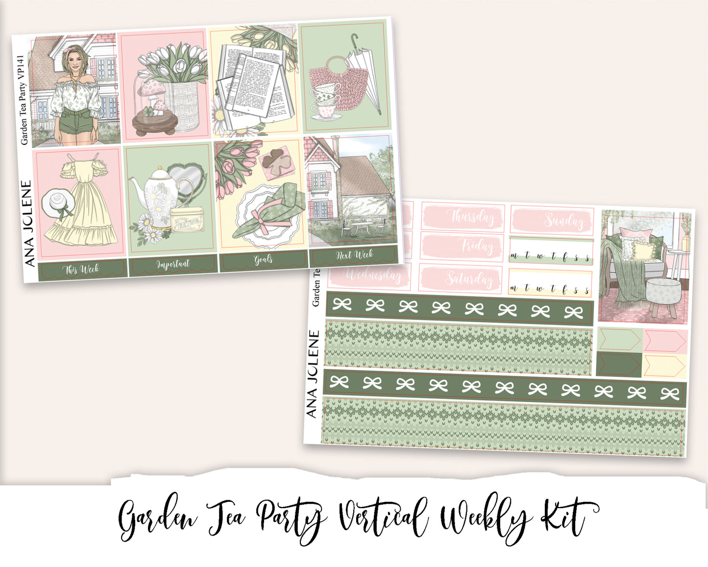GARDEN TEA PARTY Planner Sticker Kit (Vertical Weekly)
