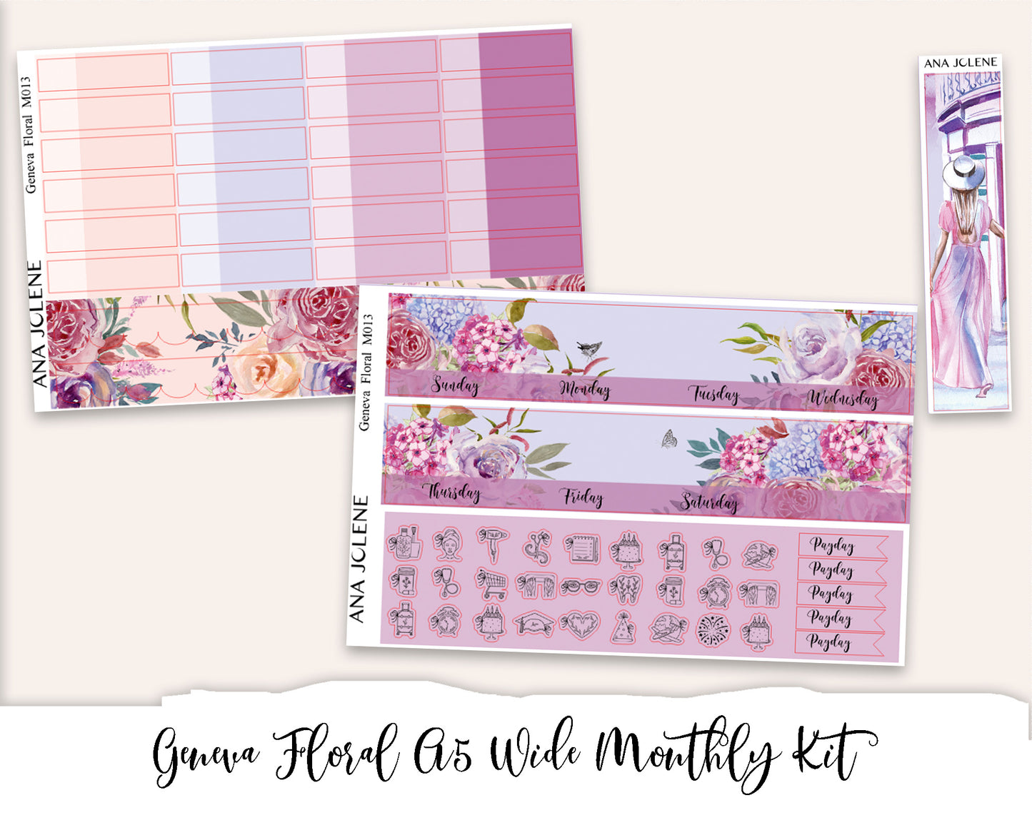 GENEVA FLORAL Monthly Planner Sticker Kit (A5 Wide)