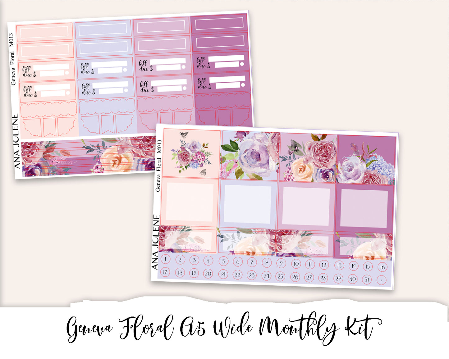 GENEVA FLORAL Monthly Planner Sticker Kit (A5 Wide)