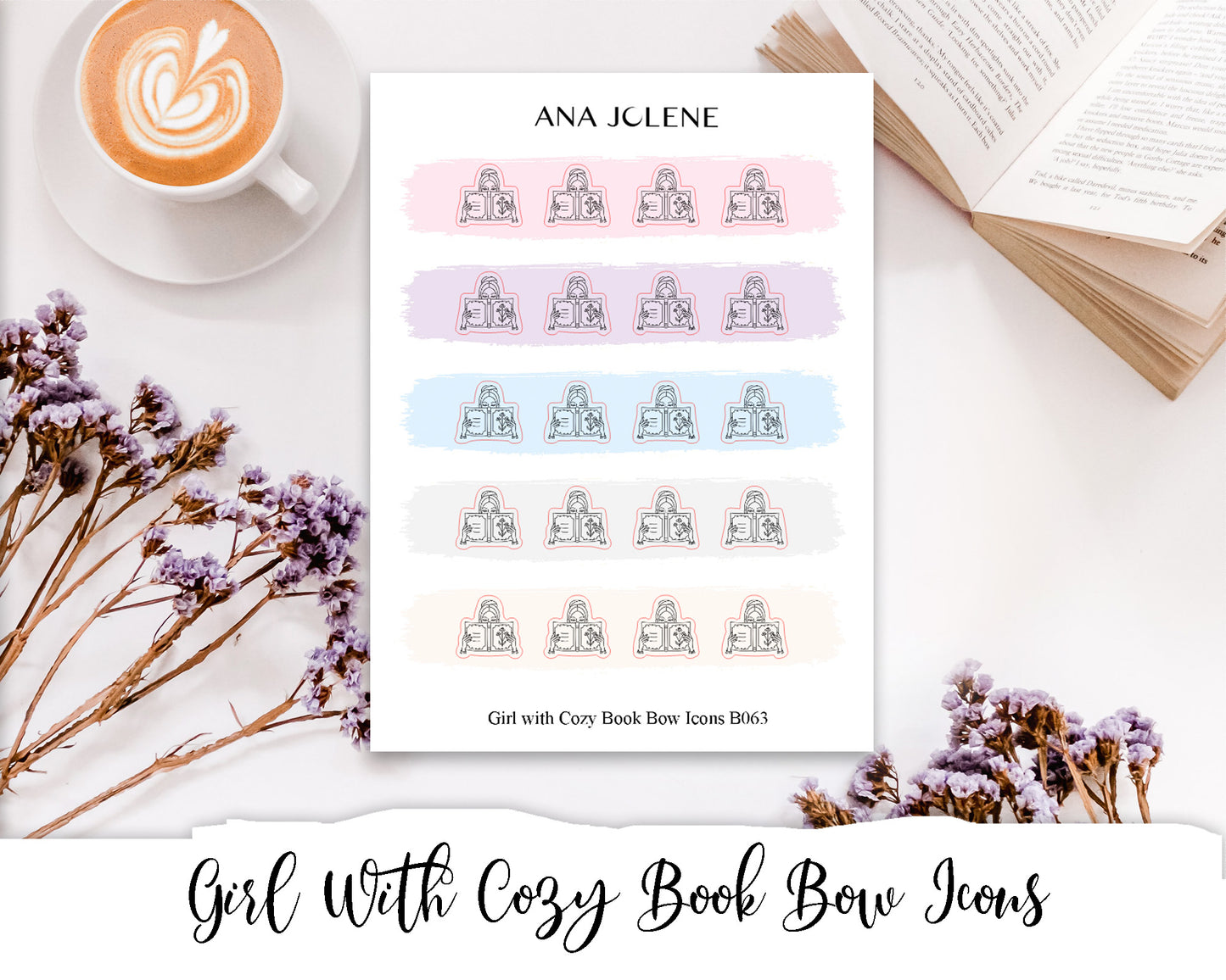 Girl with Cozy Book Bow Icon Stickers