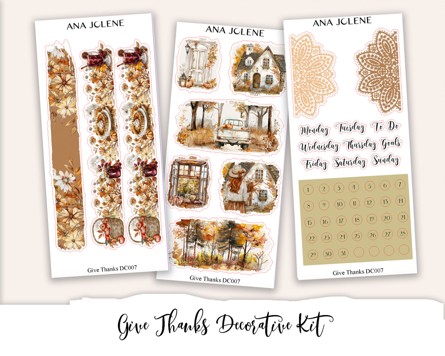 GIVE THANKS Decorative Planner Sticker Kit