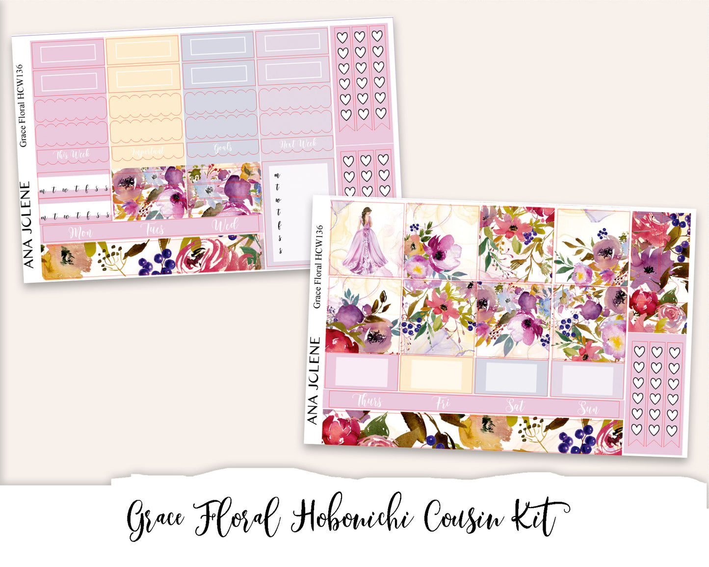 GRACE FLORAL Hobonichi Cousin Weekly Planner Sticker Kit